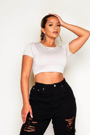 Grey Double Slinky Square Neck Crop Top