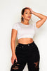 Grey Double Slinky Square Neck Crop Top