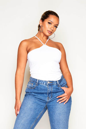 White Halter Slinky Crop Top