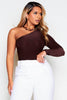 Brown Sculpted Seam Free One Shoulder Top
