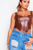 Brown Pu Panel Detail Crop Corset