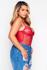 Red Floral Lace Plunge Strappy Bodysuit