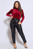 Wine Velvet High Neck Long Sleeve Bodysuit