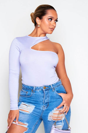 Lilac Jersey Cut Out One Arm Bodysuit