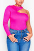 Hot Pink Jersey Cut Out One Arm Bodysuit