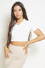 White Ribbed Crop Polo T-Shirt
