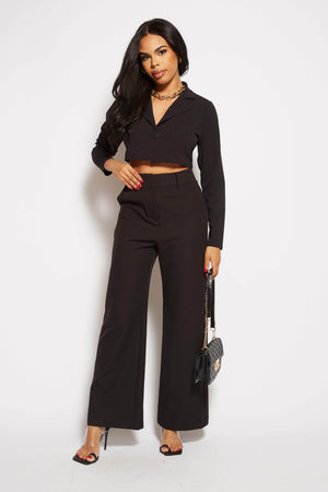 Black Wide Leg Trousers with Pockets