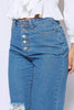 5 Button Ripped Knee Mom Jean in Mid Blue