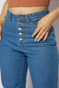 5 Button Ripped Knee Mom Jean in Mid Blue