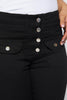 4 Button Black Denim Patch Pocket Flare Jeans
