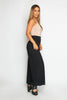 Black Ribbed Wide Leg Casual Trousers