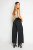 Black Ribbed Wide Leg Casual Trousers