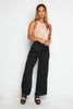 Black Ribbed Wide Leg Casual Trousers