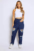 Plus+ Indigo Denim Rip Mom Jeans with Turn Up Hem