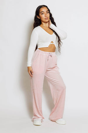 Baby Pink Wide Leg Velour Joggers