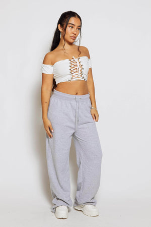 Grey Basic Sweat Wide Leg Joggers