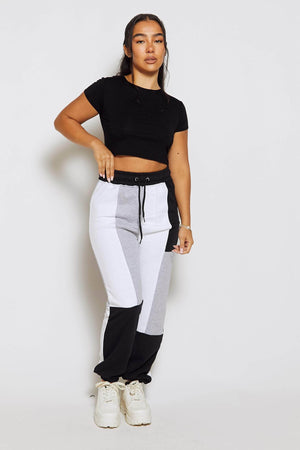 Black Colour Block Tie Waist Joggers