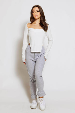 Grey Frill Hem Joggers