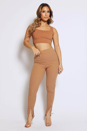 Mocha Straight Leg Trouser with Splits