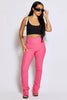 Hot Pink Textured Rib Thong Cut Out Flare Trousers