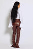 Brown Faux Leather Seam Detail Split Hem Trousers