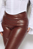 Brown Faux Leather Seam Detail Split Hem Trousers