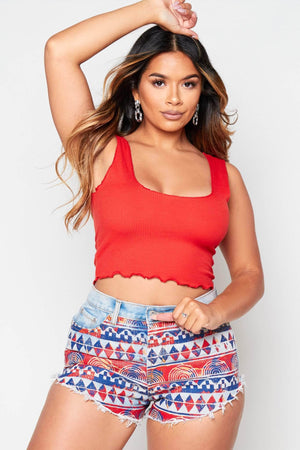 Painted Aztec Denim Distressed Shorts