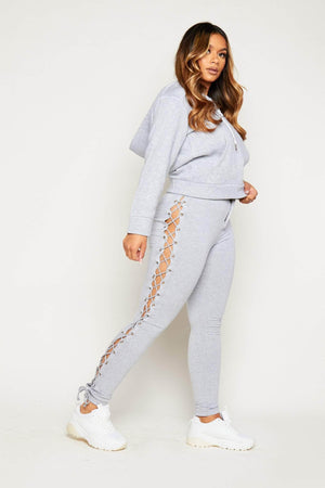 Grey Eyelet Tie Up Joggers