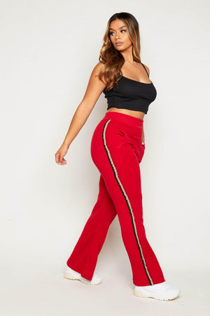 Red 3 Stripe Wide Leg Joggers