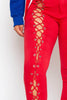 Red Skinny Eyelet Lace Up Trousers