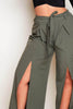 Khaki Wide Leg Split Belted Trousers