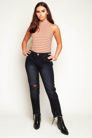Black Jeans with Heavily Distressed Hem