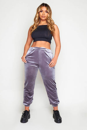 Silver Velvet Skinny Joggers