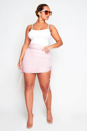 Pink Ribbed Double Side Ruched Mini Skirt