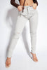 Beige Denim Knee Slit Skinny Jeans