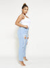 Light Wash Denim Mom Jeans with Heavy Distressed Detailing