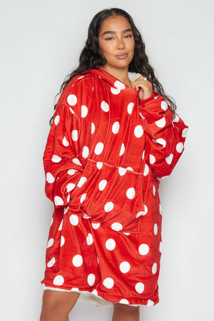 Red Polkadot Oversize Cozy Blanket Hoodie