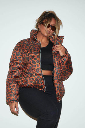 Brown Leopard Padded Puffer Jacket