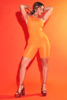 Orange Ribbed Cut Out Unitard