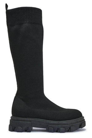 Black Pu Knit Under the Knee Sock Boot