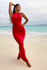 Red Slinky Halterneck Maxi Dress