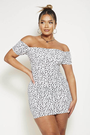 White Dalmatian Ruched Milkmaid Mini Dress