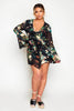 Black Floral Chiffon Wrap Mini Swing Dress