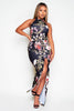 Black Floral High Neck Maxi Dress