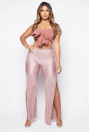 Petite Pink Pleated Split Wide Leg Trousers