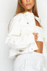 White Denim Cropped Distressed Hem Jacket