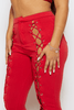 Red Front Lace Up Eyelet Joggers