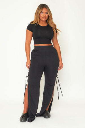 Black Lace Up Sweat Pants