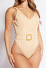 Apricot Ribbed Bustier Belted Swimsuit