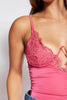 Hot Pink Satin Lace V Cup Bodysuit